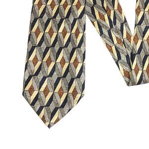 Z Inc Silk Tie Men’s 60” Gray Yellow Blue Geometric Designer Wide Tie New